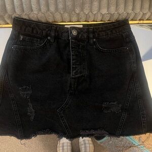 We The Free Black Denim Raw Hem Button Fly Mini Skirt 28 Festival